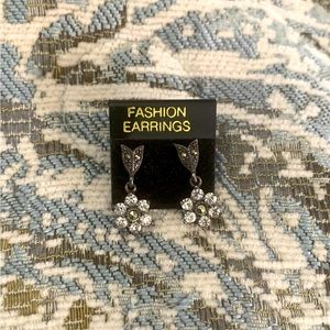 Vintage owl studded earrings with dangle crystal flowers.